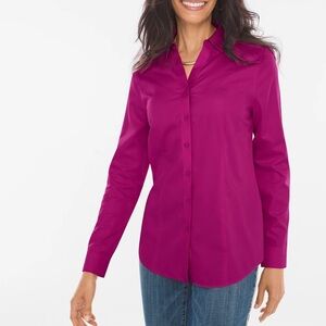 Chico's Pink Boxy Buttoned Blouse with Notched Collar Size 2 Or 12